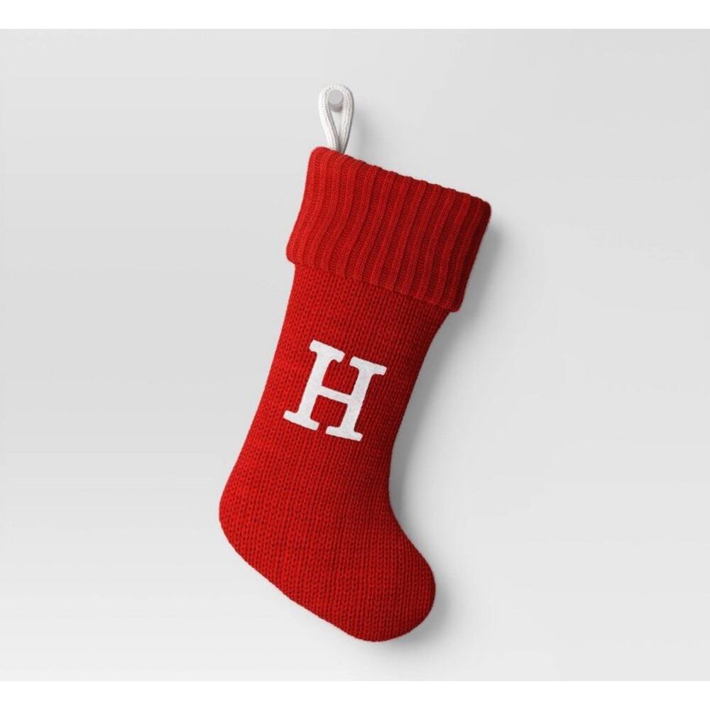 Knit Monogram Christmas Stocking Red H Wondershop
